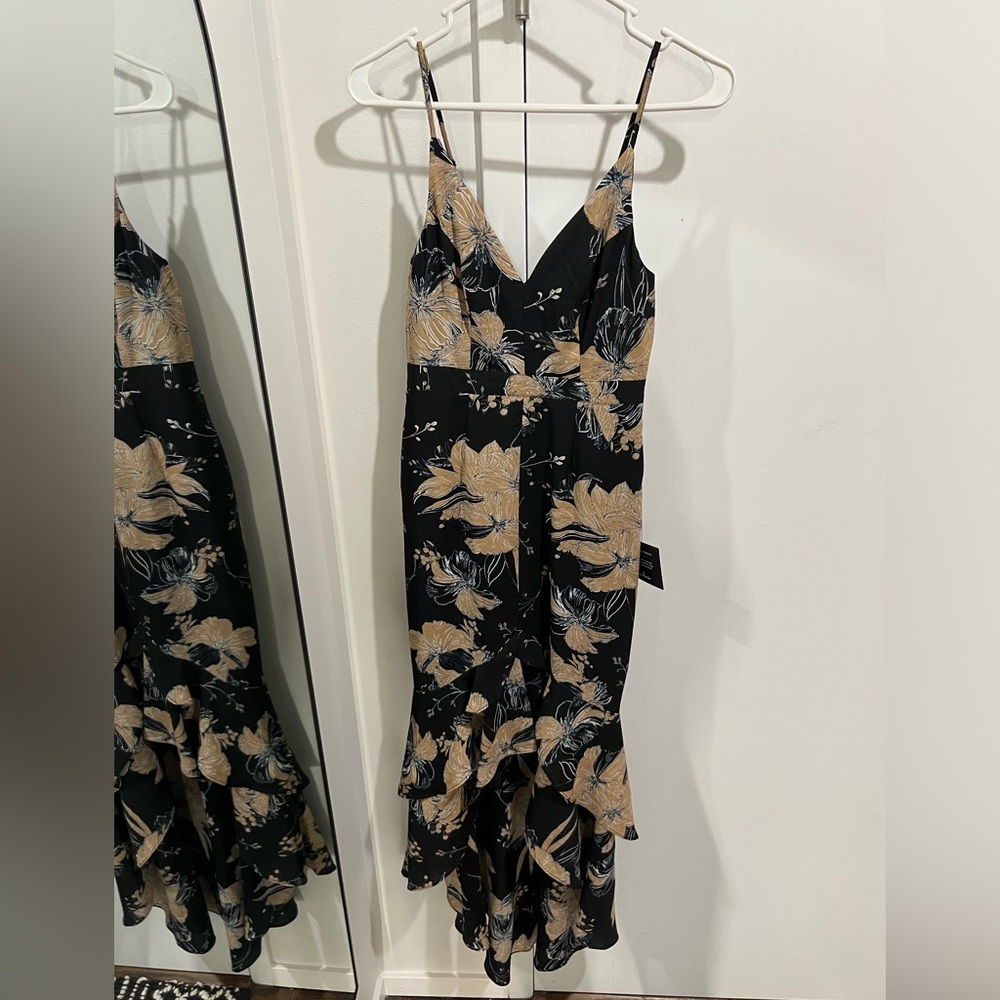 Black Floral Print High-Low Maxi Dress